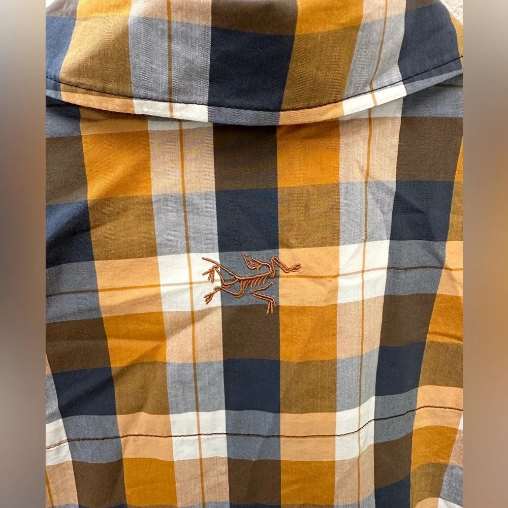 Arc'teryx Brohm Yellow Gray Plaid Button Up Short Sleeve Casual Shirt Size Small - Picture 7 of 10